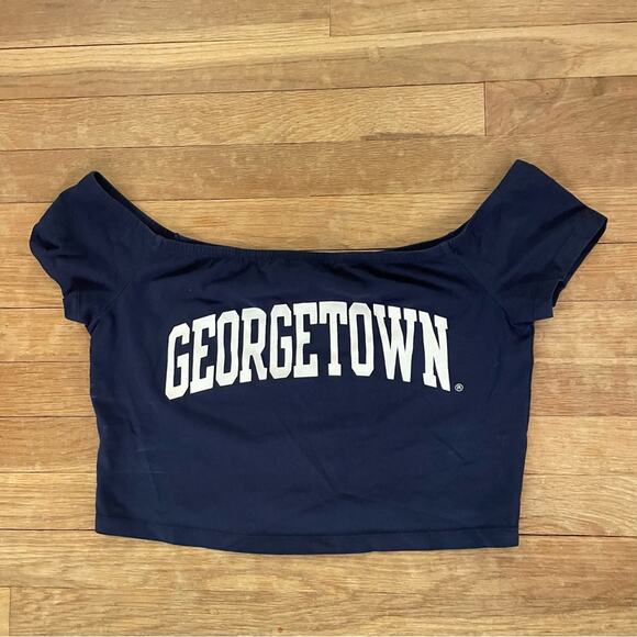Georgetown navy blue short sleeve Georgetown crop shirt top size XL b18 - Picture 1 of 4